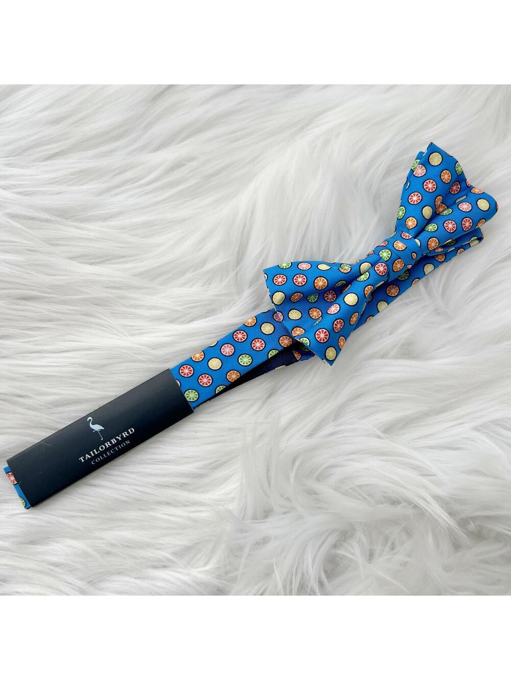 NWT Tailorbyrd Collection - Blue citrus print silk adjustable bow tie
